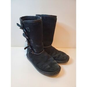 Koolaburra By Ugg Victoria Tall Boots Size 4 Youth Black Sheepskin Bows 1020171
